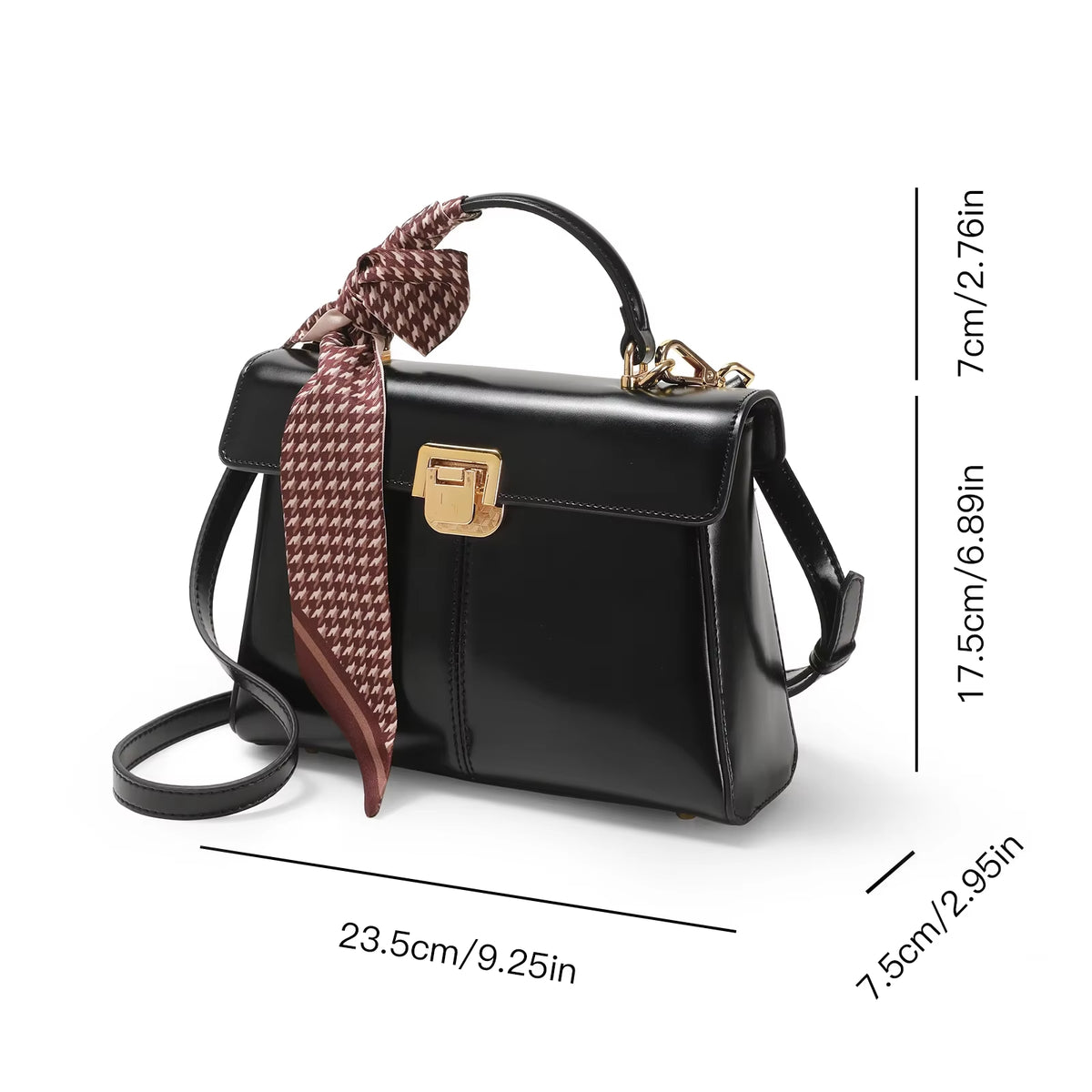 -Genuine Leather Handbag for Women, Luxury Branded Crossbody Bag, Fashionable and Versatile, Scarf Decor