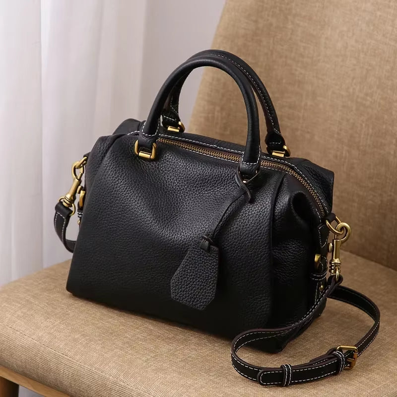 2025 Genuine Advanced Leather Hand Bag Women'S Handbag Large Boston Bag All-Match Female Shoulder Bag Luxury Casual Tote Bags